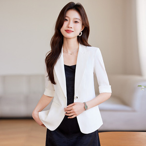 Women's Short Blazer Blue Solid Color Polyester Breathable Lightweight Suit Top For Casual Elegant Wear - Product Image 2