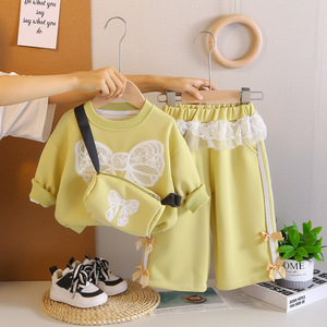 Completo Casual Due Pezzi per Bambina: <span class=keywords><strong>Felpa</strong></span> a Maniche Lunghe con Fiocco e Borsa in Pizzo, Ultima Collezione Primavera - Product Image 5