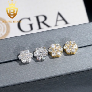 Mới Đến Với Gra Giấy Chứng Nhận Vòng Cắt Moissanite Kim Cương Bông Tai 925 Sterling Bạc Hiphop <span class=keywords><strong>Stud</strong></span> Bông Tai Thiết Lập Cho Unisex - Product Image 3