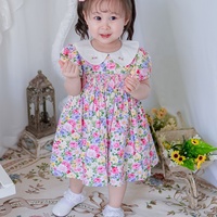 Robes smockées pour filles d'été, broderie florale, faites à la main, vêtements pour filles