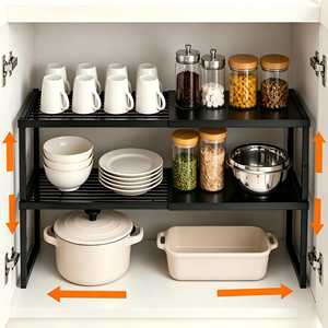 Nouveaux organisateurs d'étagères de placard réglables en hauteur, extensibles et extensibles, étagères de comptoir de cuisine, supports à épices empilables pour garde-manger - Product Image 1