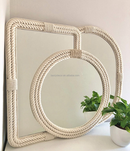 Corde de rotin rectangulaire rurale nordique japonais Vietnam mur longueur de plancher corde enveloppé Vintage Console Table Spejel Espejos miroir - Product Image 1