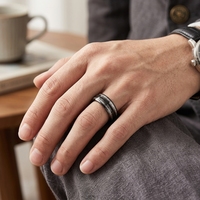 Bague de mariage en tungstène couleur canon de fusil avec incrustation de météorite et de corde de guitare pour fiançailles, anniversaire, cadeau, fête, bijoux de mode - Vente en gros