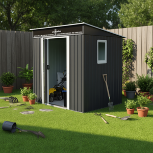 Casetta da giardino in metallo zincato 6x5 piedi con finestra, per riporre oggetti in prato e giardino, bianco e nero - Product Image 2