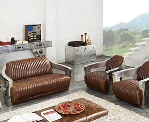 <span class=keywords><strong>Sofa</strong></span> kulit tiga kursi industri Retro kelas atas dengan fitur pendingin bingkai baja tahan karat berkilau untuk gaya loteng ruang tamu - Product Image 5