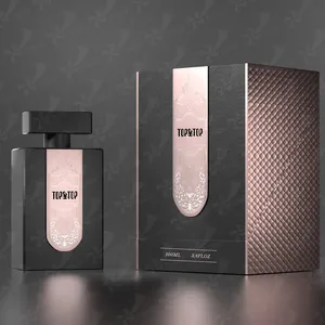 TOP & TOP lujo personalizado 30 ml 50 ml 100 mL botella de perfume vacío en relieve cuadrado spray botellas de perfume de vidrio negro con cajas