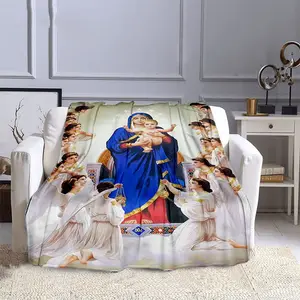 3D 기독교 패턴 플란넬 던지기 담요 축복받은 성모 마리아 패션 종교 부드러운 따뜻한 소파 소파 침대 장식 신자 선물