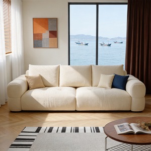 Cream Style Chenille Straight <b>Sofa</b> Double Triple Cloud Fabric Couch For <b>Small</b> Living Room Rental Home - Product Image 2