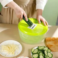 2-In-1 Plastic Keuken Salade Spinner Handleiding Sla Fruit Wasmachine Roterende Handgreep Groentedroger Julienne Snijmachine Fruit Friet Tool