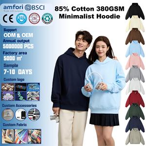 Unisex 380GSM Nefes Alabilen Sade Basit Kazak %85 Pamuk %15 Polyester Elyaf Spor Bol Kapüşonlu Süveter - Product Image 1