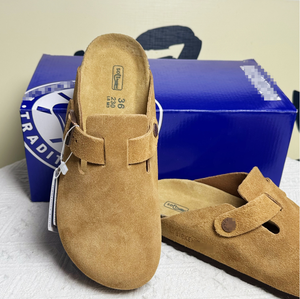 Mules en cuir suédé de vache de qualité supérieure avec soutien de la voûte plantaire et semelle <span class=keywords><strong>orthopédique</strong></span> en liège, chaussures de marche tendance, logo personnalisé, prix de gros - Product Image 1