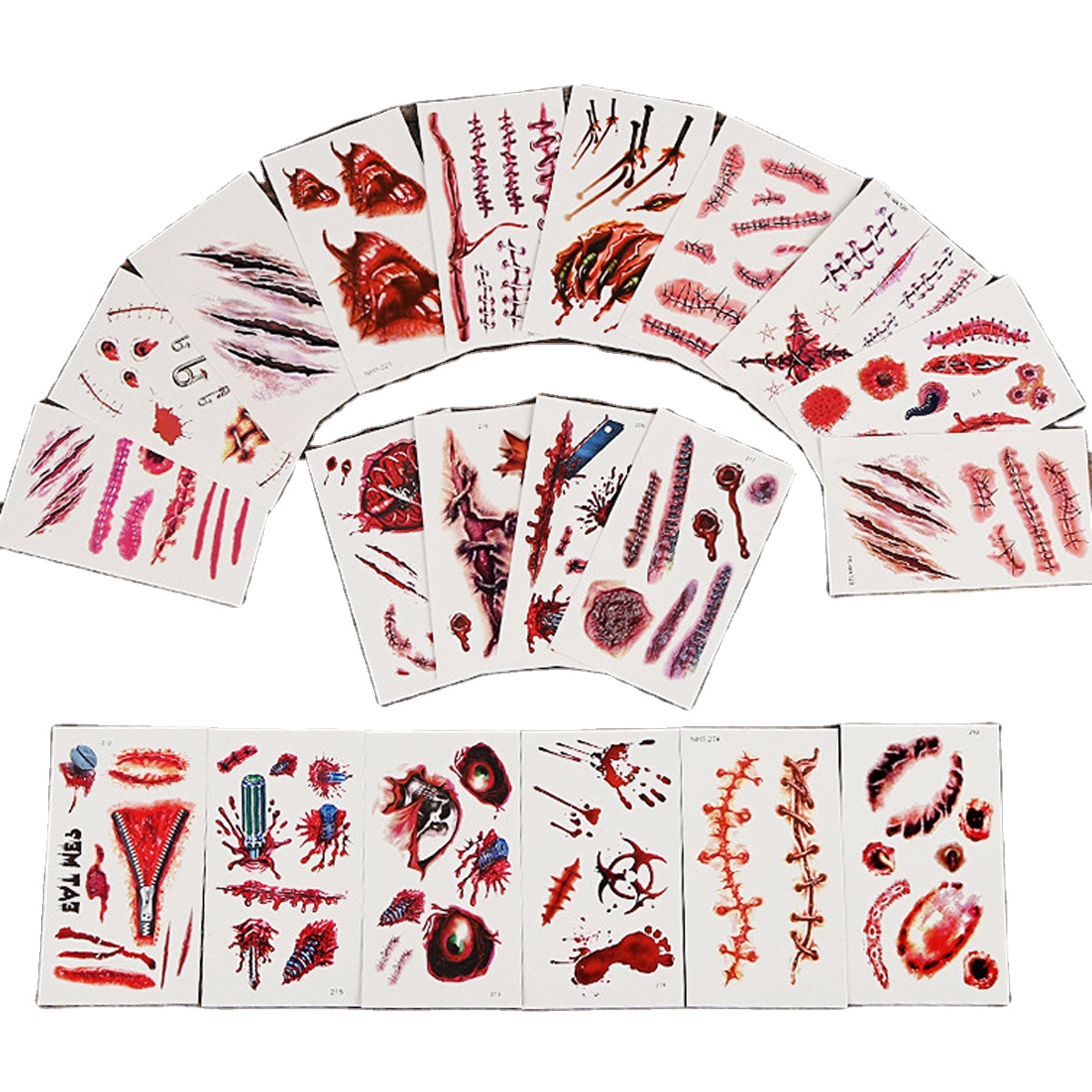 30 шт. ужас Реалистичный искусственный кровавая рана стежка шрам парши водонепроницаемый тыквы стикер татуировки, костюм на Хэллоуин, маскарадный костюм шутки реквизит