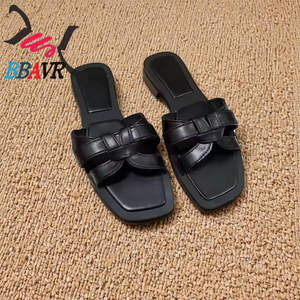 Wholesale Classic Summer <b>Slides</b> Ladies Sandals Fashion Pu Leather Outdoor Female Shoes Non-slip Flat Bottom Women's Slippers - Product Image 2