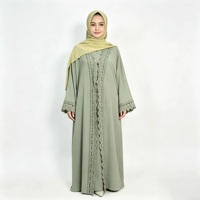 Ensemble Abaya à manches cloche en dentelle pour femme, ouvert sur le devant, superposé, tenue modeste, vêtements musulmans islamiques, longueur au sol