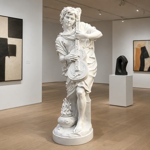 Escultura Personalizada de Apolo Citharoedus en Mármol - Dios Neoclásico de la Música con Lira Incrustada con Fénix para Interiores de Lujo - Product Image 1
