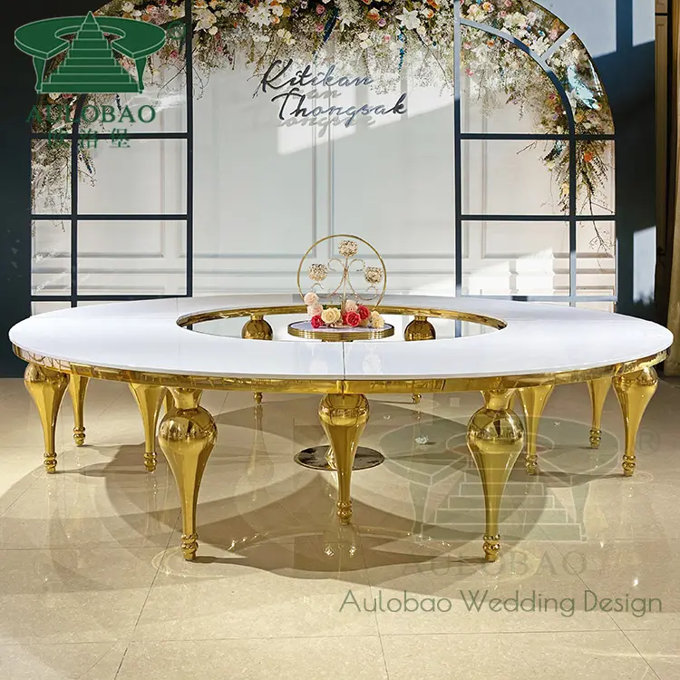Golden round shape MDF top modern luxury event wedding table