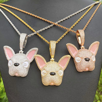 Pendentif Bouledogue Français Hip-hop de Bonne Qualité, Pendentif Tête de Chien Tendance en CZ Sertie de Pierres, Livré avec Chaîne Cordon Gratuite