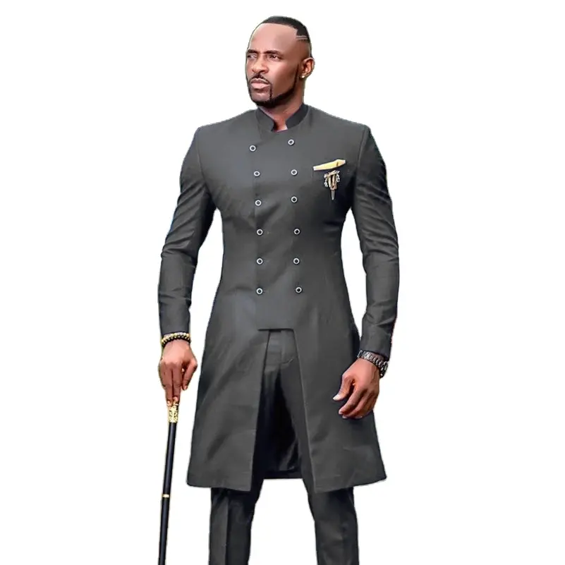 2022 Classic Dark Grey Men's Suit Slim Fit Wedding Suits For Men Groom Tuxedo African Wedding Double Breasted Best Man Blazer