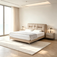 Modernes Komfortables Schwarzes Echtleder-Polsterbett mit Stauraum King/Queen Size Kiefernholzrahmen Schlafzimmer V543
