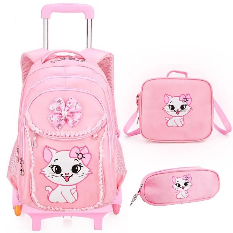 Kitty cat nouveau Kawaii mochilas escolares enfants déjeuner crayon sac ensembles à la mode chariot sacs d'école sac à dos filles