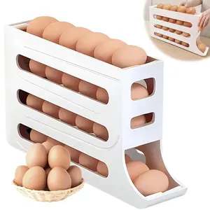 4-layer Refrigerator Egg Carrier Sliding Style Egg Organizer Automatic Scrolling Egg <b>Storage</b> <b>Box</b> Rack Kitchen <b>Tool</b> - Product Image 1
