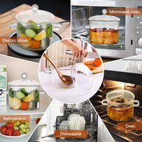 Ensemble de casseroles en verre fait main de 1,5 L/50 oz, compatible avec les plaques de cuisson, casserole en verre avec couvercle, pot et poêle en verre résistant à la chaleur avec couvercle