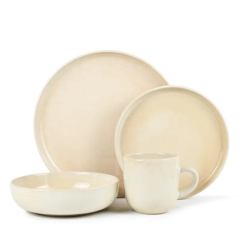 Meilleure qualité blanc 16 pièces ensemble de dîner vaisselle en céramique mat vaisselle réactive avec bol en céramique 4 pouces