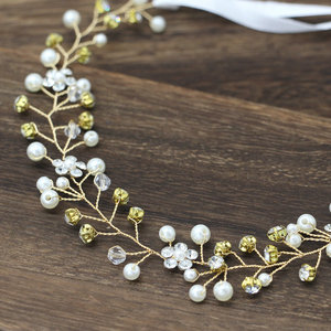 Qushine Beads <strong>Hair</strong> Jewelry Pearl Crystal Leaf Bride Tiaras <strong>Wedding</strong> <strong>Hair</strong> <strong>Band</strong> Accessories - Product Image 5