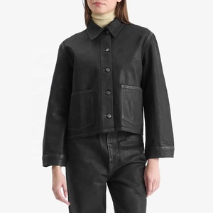 Veste en jean décontractée pour <span class=keywords><strong>femme</strong></span>, coupe ample, en tissu denim <span class=keywords><strong>noir</strong></span> brillant enduit de <span class=keywords><strong>cire</strong></span>, résistante à la décoloration, pour l'automne/hiver - Product Image 3