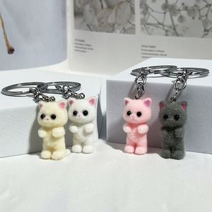 Resin Flocking Three-dimensional Cartoon Cute cat Pendant Mobile Phone Buckle Keychain DIY Accessory - Product Image 6