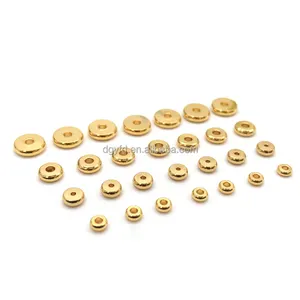 18K Ouro Aço Inoxidável Metal Spacer Beads Plana Rodada Loose Beads para Pulseira Colar Brinco Fazer Jóias