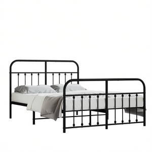 Estructura de Cama Metálica de Tamaño Completo con Recubrimiento de Polvo Negro, Diseño Industrial, Muebles para Dormitorio - Product Image 1
