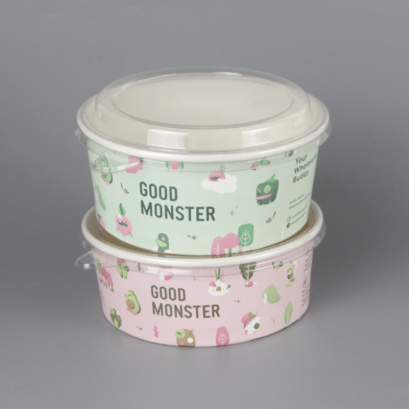 Convenient Rounded Food Bowl 750 /1000 Custom Printed Packaging Bowl High-quality Paper Salad Yogurt Bowl With Lid