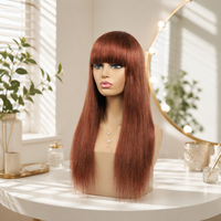 Perruque en cheveux humains naturels indiens Remy, longue et droite, avec frange latérale, densité 200%, fabriquée à la machine, pour femmes noires