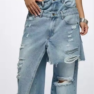 Jean baggy déchiré nouvelle conception en coton 100% style vintage streetwear, coupe oversize délavée à l'acide, double taille, taille basse – Grande Vente - Product Image 3