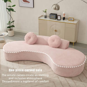 Sofá Curvo de Terciopelo Rosa y Blanco Contemporáneo Personalizable, Inflable, Empacado Plano y Comprimido, para 3 Personas, con Esponja Ovalada - Product Image 1
