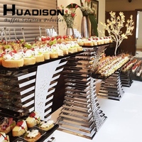 Équipement de Buffet Huadison en Acier Inoxydable Martelée, Ensemble de Présentoirs à Gâteaux Réhausseurs de Buffet, Présentoir Alimentaire de Luxe pour Buffet