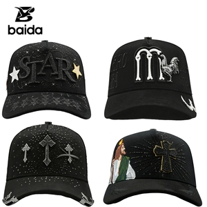Gorras de Béisbol Negras con Bordado 3D, Cruz de Diamantes de Imitación, Logotipo M, Diseño Personalizado, Estilo Urbano Unisex, Gorra Ajustable de 5 Paneles - Product Image 1