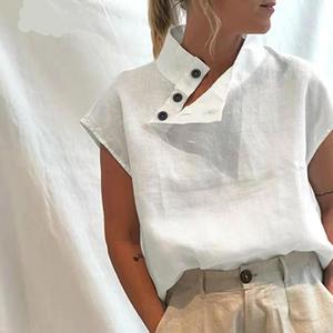 Chemisiers pour femmes Fashion Short Sleeve Elegant White Shirt Summer Casual Oversized <span class=keywords><strong>Chic</strong></span> Tunic Blouse - Product Image 1