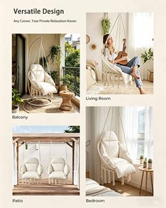 Sedia Sospesa <span class=keywords><strong>con</strong></span> Cuscino Spesso - Sedia a Dondolo per Interni ed Esterni <span class=keywords><strong>con</strong></span> <span class=keywords><strong>Catena</strong></span> in Acciaio e Moschettone per Patio, Giardino, Balcone, Camera da Letto - Product Image 6