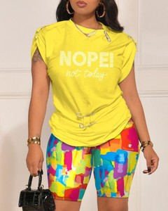 Conjunto <span class=keywords><strong>de</strong></span> 2 Piezas <span class=keywords><strong>de</strong></span> <span class=keywords><strong>Ropa</strong></span> <span class=keywords><strong>Casual</strong></span> <span class=keywords><strong>de</strong></span> Verano <span class=keywords><strong>para</strong></span> <span class=keywords><strong>Mujer</strong></span>, Camiseta <span class=keywords><strong>de</strong></span> Cuello Redondo y Manga Corta con Pantalones Cortos - Product Image 6