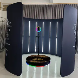 360 Rotating Photo Booth Case Camera with Colorful LED Ring Light Mini 360 Photo Booth with Carrying Case whit Pole