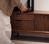 Meuble TV et table basse combinés en bois massif moderne, couleur noyer noir, meubles sur pied pour hôtel, salon