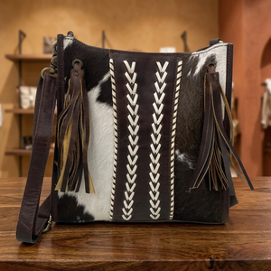 Sac bandoulière bohème en cuir de vachette fait main de qualité supérieure, avec fleurs, franges et pompons, style dissimulé, fournisseur indien - Product Image 3