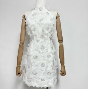 <span class=keywords><strong>2025</strong></span> mùa hè phong cách mới của phụ nữ giảm béo ba chiều Hoa Váy ngắn không tay dây cổ ăn mặc tự nhiên Tempered vải - Product Image 5