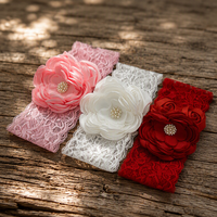 Serre-tête en dentelle extensible vintage avec fleur en satin et perles, accessoires pour cheveux, bandeaux en dentelle pour femmes et filles