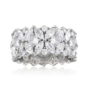Bague cocktail fleurie T0666 en argent 925 avec cristaux et strass sertis, bijoux de fête pour femme - Product Image 5