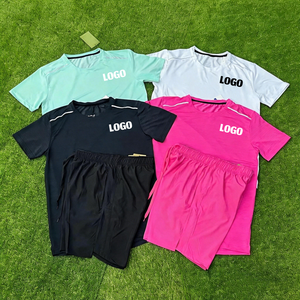 Wholesale Men's Sports T-Shirt & Shorts Sets 100% Polyester Quick Dry Anti-Shrink Logo Printed Breathable Running Soccer Jerseys