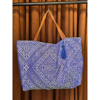 Tas Tote Resleting Ringan Tahan Lama Ramah Lingkungan Modern Bohemian Berhias Manik-Manik dengan Tali Bahu untuk Wanita, Tas Tangan Kanvas Bermotif Geometris
