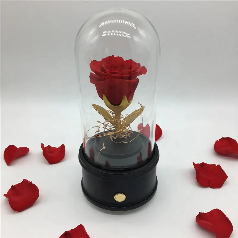 도매 붉은 색 보존 장미 꽃 영원한 장미 블루투스 음악 상자 led 블루투스 MP3 음악 스피커